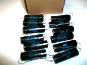 BOX OF 12 CORNELL DUBILIER 20 Mfd. 150 V. Dc. AXIAL ALUMINUM ELEC. CAPACITORS - Picture 1 of 2