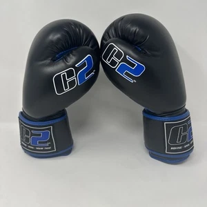C2 BOXING TRAINING MMA MUAY THAI GLOVES BLACK/Blue 12 OZ, Worn Twice!! W Bag - Picture 1 of 6