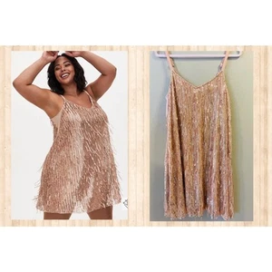 New Torrid 00 (like size M/L, size 10) Gold Shimmer Fringe Party Cocktail Dress - Picture 1 of 2
