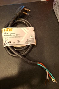 Cable de alimentación HDX 6 pies 6/4 50 amperios rango de 4 clavijas, negro - Imagen 1 de 1