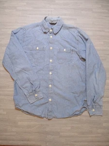 Carhartt Flagstaff Shirt Mens Medium Blue Long Sleeve Cotton Denim Distressed - Picture 1 of 13
