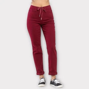 Judy Blue Jeans Women 16 34 Red Garment Dyed Drawstring High Waist Tapered Denim - Picture 1 of 14