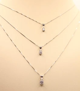 COLLANA ARGENTO A SCALARE TRE PUNTI LUCE ZIRCONI MM 3 MM 4 MM 5 CM 40 45 50 - Foto 1 di 7