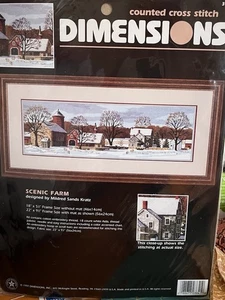 Dimensions Vintage 1997 Counted Cross Stitch Kit 3841 “Scenic Farm” New/Sealed - Picture 1 of 2