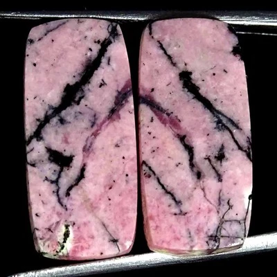 30.2Cts Natural Rhodonite Cushion Pair Cabochon Loose Gemstone 11x23x4mm - Image 1 of 4