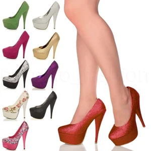 MUJERES DAMAS TACÓN ALTO PLATAFORMA FIESTA NOCHE GRADUACIÓN ZAPATOS DE SALÓN TALLA - Imagen 1 de 26