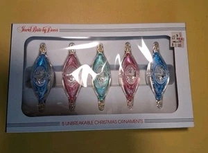 Vintage Jewel Brite by Decor 5 Unbreakable Christmas Ornaments Birds Teardrop - Picture 1 of 3