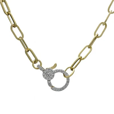 16" 14kt. Gold-plated Paperclip Chain Necklace with CZ Circle Clasp - Image 1 of 2