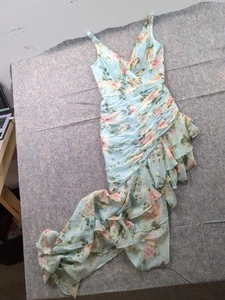 Mac Duggal Floral Print Ruched Sleeveless Side High Low Dress Sz 2 Blue & Pink - Picture 1 of 16