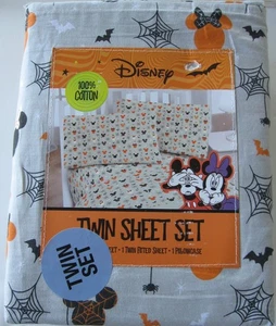 NEU Disney Mickey & Minnie Mouse Halloween Spinnennetz Twin Size 3-teiliges Lakenset - Bild 1 von 4