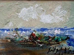 W.H. Unger - Chiemsee - Pintura al óleo sobre madera 15x10cm con marco 27x23cm - Imagen 1 de 5