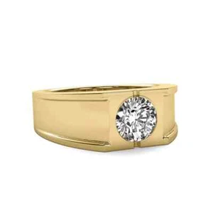 1.01 CT Round Cut Certified Lab Grown Diamond Men Solitaire Ring 14k Yellow Gold - Picture 1 of 11