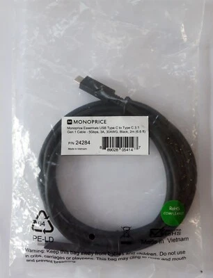 MONOPRICE USB-C to USB-C - 3.1 Gen 1 Cable - 5Gbps - 3A - 30AWG - 2M (6.6ft) - Image 1 of 3