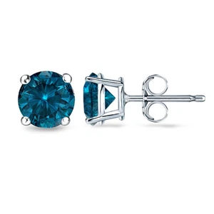 0.27CT Blue SI1-SI2 Enhanced Diamond 14K White Gold Men's Single Stud Earring - Picture 1 of 1