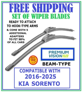 Wiper Blade Set Premium-Vision Beam-Type for 2016-2025 Kia Sorento - Picture 1 of 5