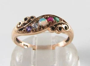 9K 9CT ROSE GOLD AMETHYST DIAMOND OPAL RUBY EMERALD  ADORE ART DECO INS RING  - Picture 1 of 5