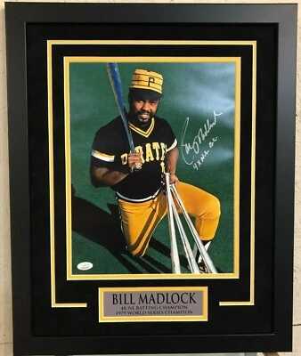 FRAMED BILL MADLOCK SIGNED INSCRIBED PITTSBURGH PIRATES 11X14 PHOTO JSA COA - Image 1 of 2