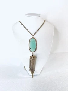 Kendra Scott RAYNE Fringe Long Necklace Pendant Chalcedony Gold Necklace Tassel - Picture 1 of 3