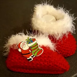 Baby Unisex Santa Christmas Fluffy Top Booties - Picture 1 of 3