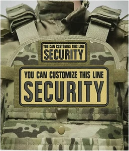 CUSTOMIZE SECURITY EMBROIDERY PATCH 4X10 AND 2X5 HOOK ON BACK BLACK ON TAN - Picture 1 of 2
