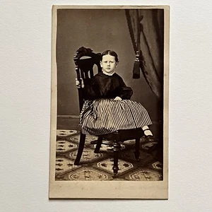 Antique CDV Photograph Adorable Little Girl In Chair Great Floor Newark NJ - Picture 1 of 9