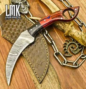 LMK Custom Karambit Knife Twist Damascus Hard Wood Wooden Bolster Hunting Unique - Picture 1 of 9