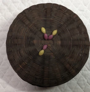 Vintage Hand-Woven Wicker Rattan 72" Round Sewing Basket With Lid Asian - Picture 1 of 8