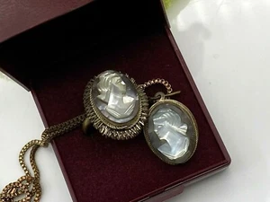 Vintage Elizabeth Duke Cameo Pendant and Ring Gold Metal Boxed Size P - Picture 1 of 12