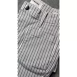 Womens Size 27 FRAME Le Bardot Stripe High Waist Crop Flare Jeans in Blanc Mult - Picture 1 of 9