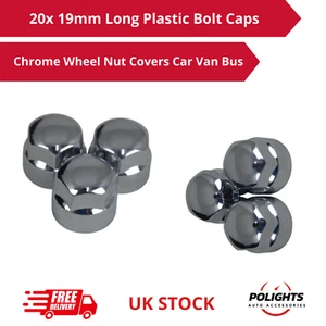 20x Cubiertas de perno de tuerca de rueda cromadas - Tapas de plástico de 19 mm para automóvil furgoneta SUV 4x4 autobús - Imagen 1 de 4
