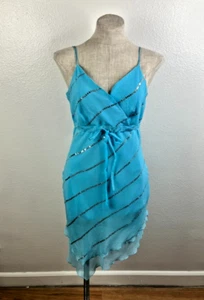 Vintage Willi Smith Silk Babydoll Sequin Dress Sz L Fairy Y2K Layered Asymmetric - Picture 1 of 9