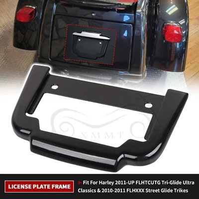 Black Rear License Plate Frame Mount For Harley Street Tri Glide Ultra Classic - Imagem 1 de 4
