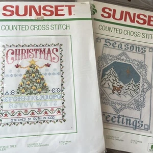 Sunset Counted cross stitch kits Lot of 2 Christmas sampler, and winter scene - Picture 1 of 9