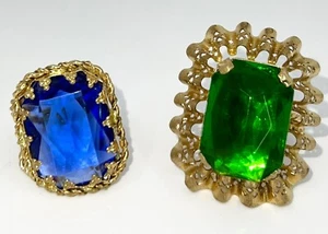 VINTAGE BIG CHUNKY PLASTIC METAL COCKTAIL RING SET OF 2 SPACE AGE MOD MCM GEMS - Picture 1 of 7