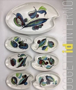 🟨 Vintage Ceramic Dessert/appetizer set Vintage 50s 60s Marcello Fantoni Style - Foto 1 di 12