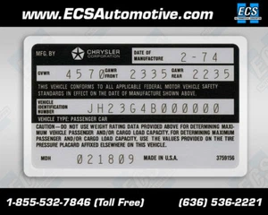 1973-78 Chrysler Door Decal Sticker VIN, Date Printed Laminated Factory EXACT! - Picture 1 of 2