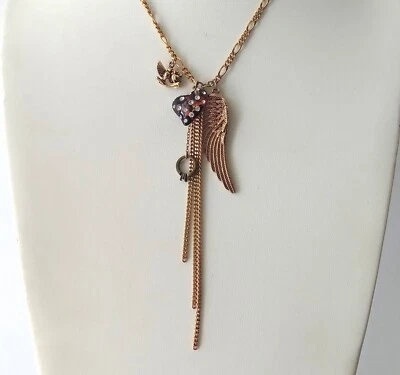 Betsey Johnson Ala Corazón Pájaros Anillo Borla Dije Collar Cadena Figaro Foto 1 de 4