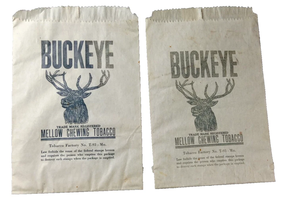 DOS bolsas de papel de tabaco de mascar suaves BUCKEYE publicidad vintage VACÍAS Foto 1 de 4