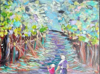 "Original Acrylic Painting 9x12 - 'Journey Through the Forest' - Canvas Art" - image 1 of 4