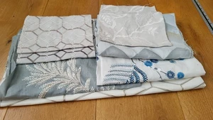 7 piece mixed linen cotton cushion embroidered fabric remnant bundle blue cream - Picture 1 of 14