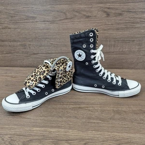 Zapatillas deportivas Converse XHI talla UK 4 media pantorrilla negras de lona con estampado de leopardo raras - Imagen 1 de 16