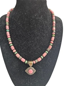 Carolyn Pollack Rhodonite & Turquoise Beaded Necklace & Pendant Sterling 17-19" - Picture 1 of 10