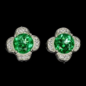 925 Sterling Silver Earrings Round Green Topaz 7mm Natural Gemstone Jewelry - Picture 1 of 13