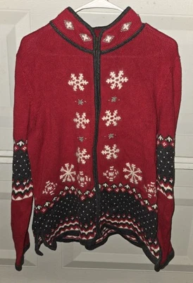 Cardigã feminino Guide Series com zíper frontal MED floco de neve branco/vermelho - Imagem 1 de 4