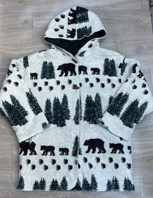 Chaqueta polar Denali Bear vintage con capucha reversible para mujer L *Ver fotos Foto 1 de 4