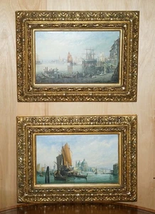 PAIR OF ANTIQUE G NEUMANN 1881 & 1882 DATED OIL PAINTINGS OF VENETIAN VIEWS - Picture 1 of 24