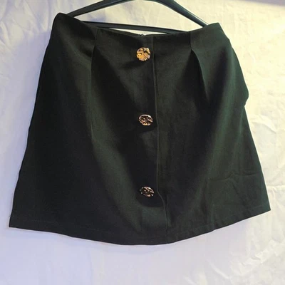 Daphnea Ladies Black Mini Skirt Skort - Gold Buttons - Pockets - Size M Medium - Image 1 of 4