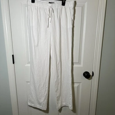 Ingredientes Pantalones Mezcla Lino Mujer Blanco Grande Cintura Elástica Foto 1 de 4
