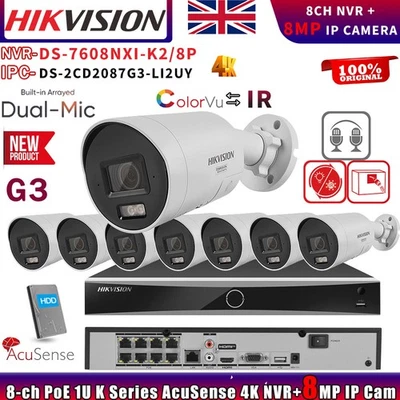 Hikvision DS-7608NXI-K2/8P NVR DS-2CD2087G3-LI2UY ColorVu3.0 4K Camera 2 Mic Lot - Image 1 of 4