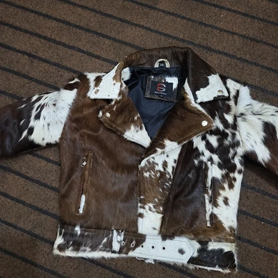 Men's Cowhide Leather Biker Jacket Pony Skin  Hairon Western Style Real Fur Coat - Image 1 of 4
